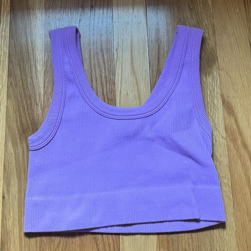 Purple Ribbed Crop Top